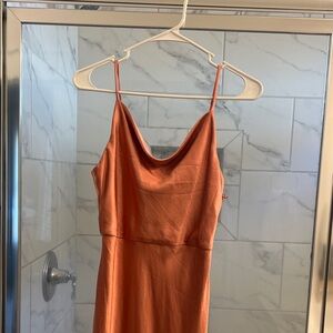 Elegant Rust Orange Slip Dress with Cowl Neck